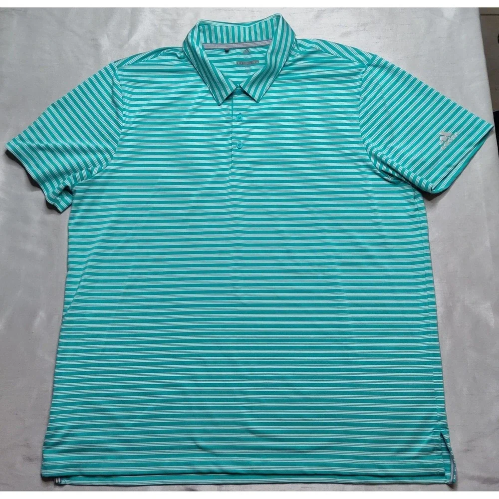ADIDAS‎ GOLF Men Size XL Aqua Striped Short Sleeve Polo Shirt